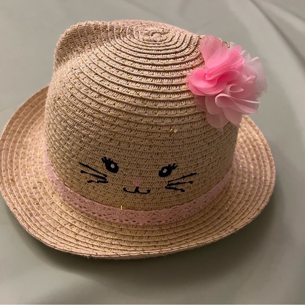 Adorable Pink Cat Face Kids Straw Hat